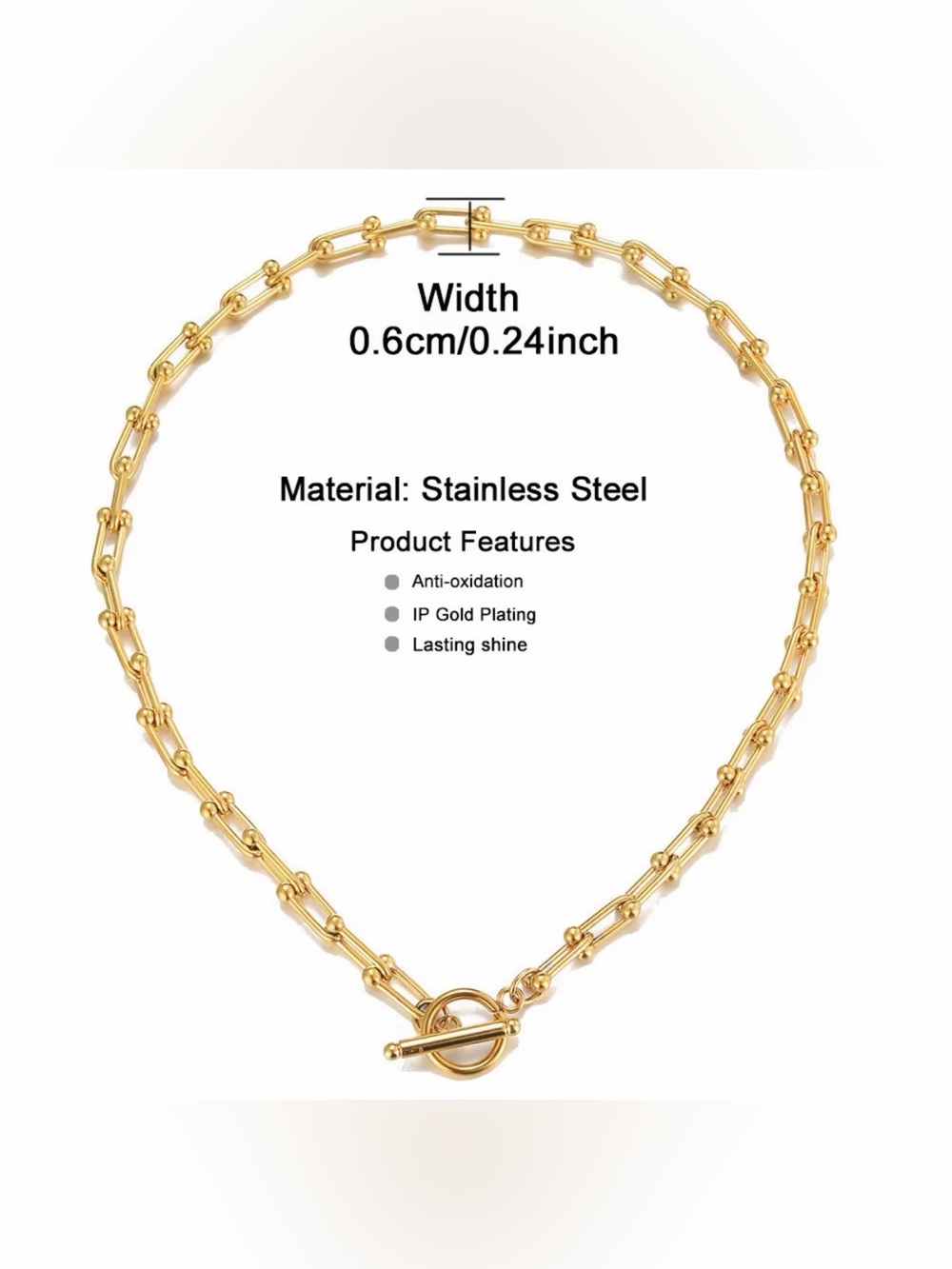 U Shape Graduated Link 18k Gold Charm Chain Necklace - Picture 3 of 5